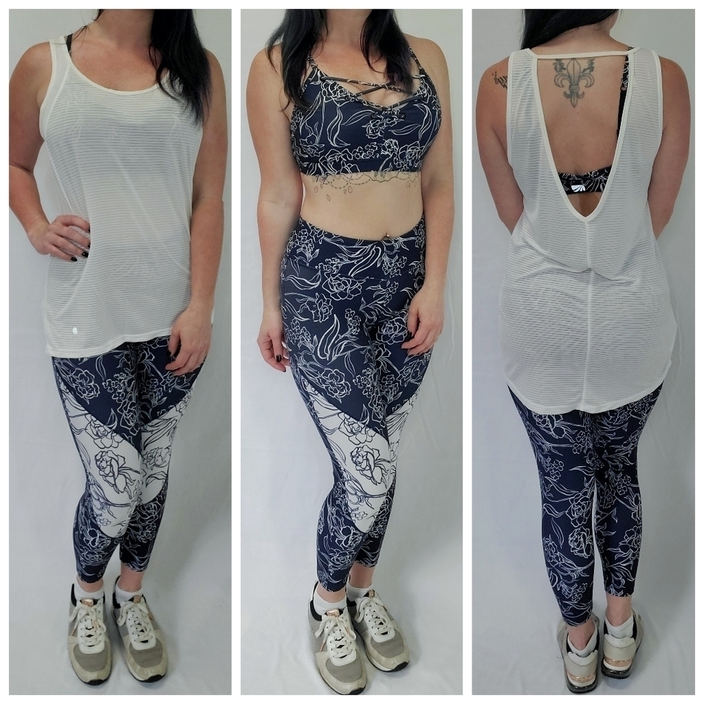 3 Piece Athleisure Activewear Outfit Set: Tank Top Leggings Sports Bra